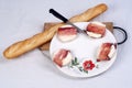 Fresh chese and baguette on display Royalty Free Stock Photo
