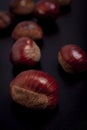 Fresh chestnuts on dark black background