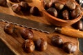 Fresh chestnuts with X cuts Royalty Free Stock Photo