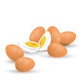 Fresh chicken eggs and boiled egg on white background Royalty Free Stock Photo