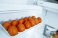 tray brown eggs in refrigerator Royalty Free Stock Photo