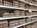 Fresh chicken eggs in a pallet container, for sale in a supermarket.