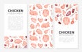 Fresh chicken meat mobile card templates set. Organic meat assortment of butchery shop, farm market banner, flyer Royalty Free Stock Photo