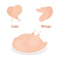 Fresh chicken parts - wings, legs, tasty fast food. Whole meat Royalty Free Stock Photo