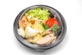 Fresh chicken salad in a plastic package to take away for lunch on white background Royalty Free Stock Photo