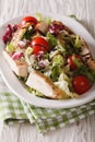 Fresh chicken salad, tomato, chicory, lettuce and arugula with b Royalty Free Stock Photo