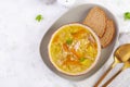 Fresh chicken soup with vegetables and stelline pasta in a bowl with carrot Royalty Free Stock Photo