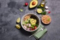 Fresh chickpea and lentil salad with veggies, vegan lunch bowl or healthy snack, clean eanting and detox food concept Royalty Free Stock Photo