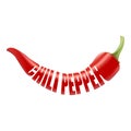 Fresh Chili Pepper Lettering. Chili Pepper Titles Isolated On A White Background.
