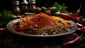 Fresh chili peppers, bell peppers, and cilantro in a bowl generated by AI