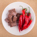 Fresh chili peppers and chocolate Royalty Free Stock Photo