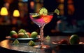 Fresh Chilled Craft Cocktail on Colourful Blurry Background