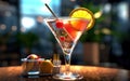 Fresh Chilled Craft Cocktail on Colourful Blurry Background Royalty Free Stock Photo