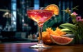 Fresh Chilled Craft Cocktail on Colourful Blurry Background Royalty Free Stock Photo