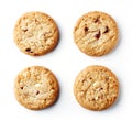 Fresh chocolate chip cookies isolated on white, from above Royalty Free Stock Photo