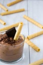 Fresh chocolate mousse and wafer Royalty Free Stock Photo