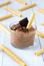 Fresh chocolate mousse and wafer Royalty Free Stock Photo