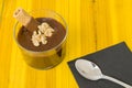 Fresh chocolate mousse with walnut and mint. Royalty Free Stock Photo
