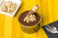 Fresh chocolate mousse with walnut and mint. Royalty Free Stock Photo