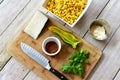 Fresh chopped and prepared ingredients for making homemade street corn salad for gourmet tasty meals Royalty Free Stock Photo