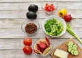 Fresh chopped and prepared ingredients for making homemade tacos and nachos for delicious tasty family dinner Royalty Free Stock Photo