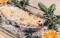 Fresh Christmas stollen from the Ore Mountains in Saxony 01 Royalty Free Stock Photo