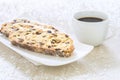 Fresh Christmas Stollen on a white plate with Coffee Royalty Free Stock Photo