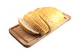 Fresh ciabatta bread sliced on a wooden plate Royalty Free Stock Photo