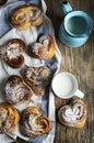 Fresh cinnamon buns and cup of milk