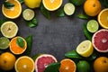 Fresh citrus fruit assortment on black. Royalty Free Stock Photo