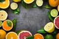 Fresh citrus fruit assortment on black. Royalty Free Stock Photo