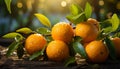 Fresh citrus fruit on a green leaf in nature generated by AI Royalty Free Stock Photo