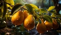 Fresh citrus fruit on a green leaf in nature generated by AI Royalty Free Stock Photo