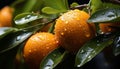 Fresh citrus fruit on a green leaf, nature healthy eating generated by AI Royalty Free Stock Photo