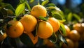 Fresh citrus fruit on green leaf, vibrant and juicy generated by AI Royalty Free Stock Photo