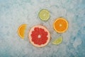 Fresh citrus fruit slices over crushed ice Royalty Free Stock Photo