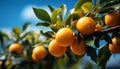 Fresh citrus fruit on tree, vibrant orange and green generated by AI Royalty Free Stock Photo