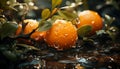 Fresh citrus fruit on a wet branch, nature healthy refreshment generated by AI