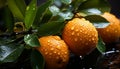 Fresh citrus fruit on a wet leaf, nature healthy refreshment generated by AI Royalty Free Stock Photo