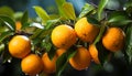 Fresh citrus fruits on a green tree branch, vibrant and juicy generated by AI Royalty Free Stock Photo