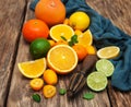 Fresh citrus fruits and old juicer Royalty Free Stock Photo