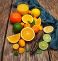 Fresh citrus fruits and old juicer Royalty Free Stock Photo