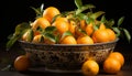 Fresh citrus fruits on a wooden table, nature healthy vibrant colors generated by AI