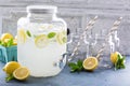 Fresh citrus lemonade in beverage dispenser Royalty Free Stock Photo