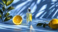 Fresh Citrus and Perfume Bottle in Sunlight Royalty Free Stock Photo
