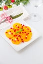 Fresh citrus salad with oranges and pomegranate seeds for winter Royalty Free Stock Photo