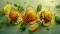 Fresh Citrus Splash with Lemon Slices and Basil on Wet Surface Vibrant Food Photography