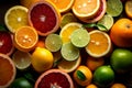 Fresh citruses fruits slices background. Generate Ai