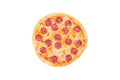 Fresh classic pepperoni pizzai isolated on a white background. Top view