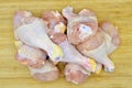 Fresh clean raw chicken legs. Drumsticks. Culinary, board. Royalty Free Stock Photo